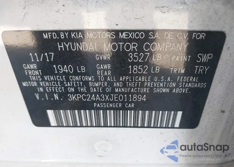 2018 Hyundai Accent Se z USA, uszkodzony, nr VIN 3KPC24A3XJE011894